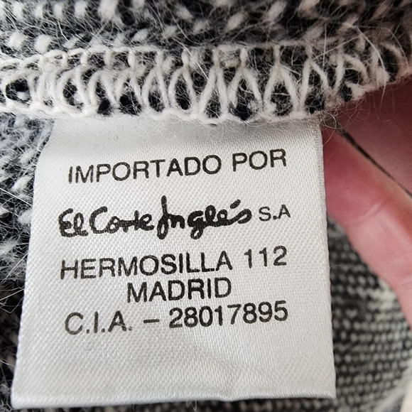El Corte Ingles Wool Angora Cardigan Winter Mittens Black Ivory Size 42 - Picture 15 of 16
